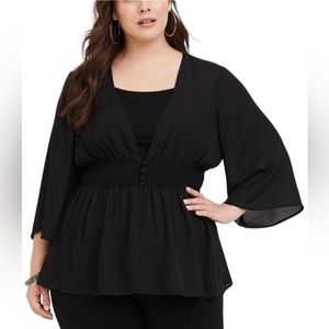 Torrid Babydoll Georgette Smocked Blouse Black